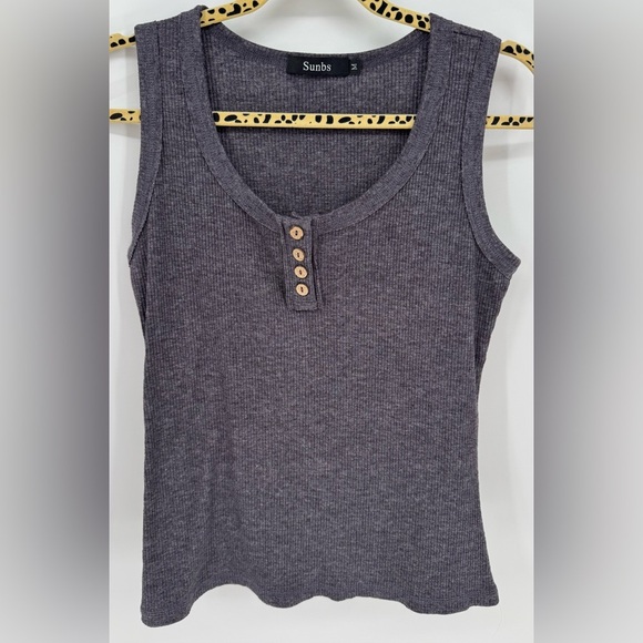 Sunbs Women's Dark Gray Ribbed Button Front Tank Top - Picture 1 of 8